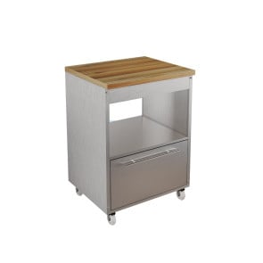 Gabinete Steel Kube em aço Inox 1 Gaveta e Tampo em Madeira Teka